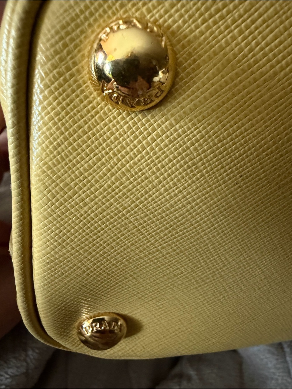PPRADA Small Double Top-Handle Satchel/Crossbody in Yellow Saffiano Leather - Picture 13 of 16